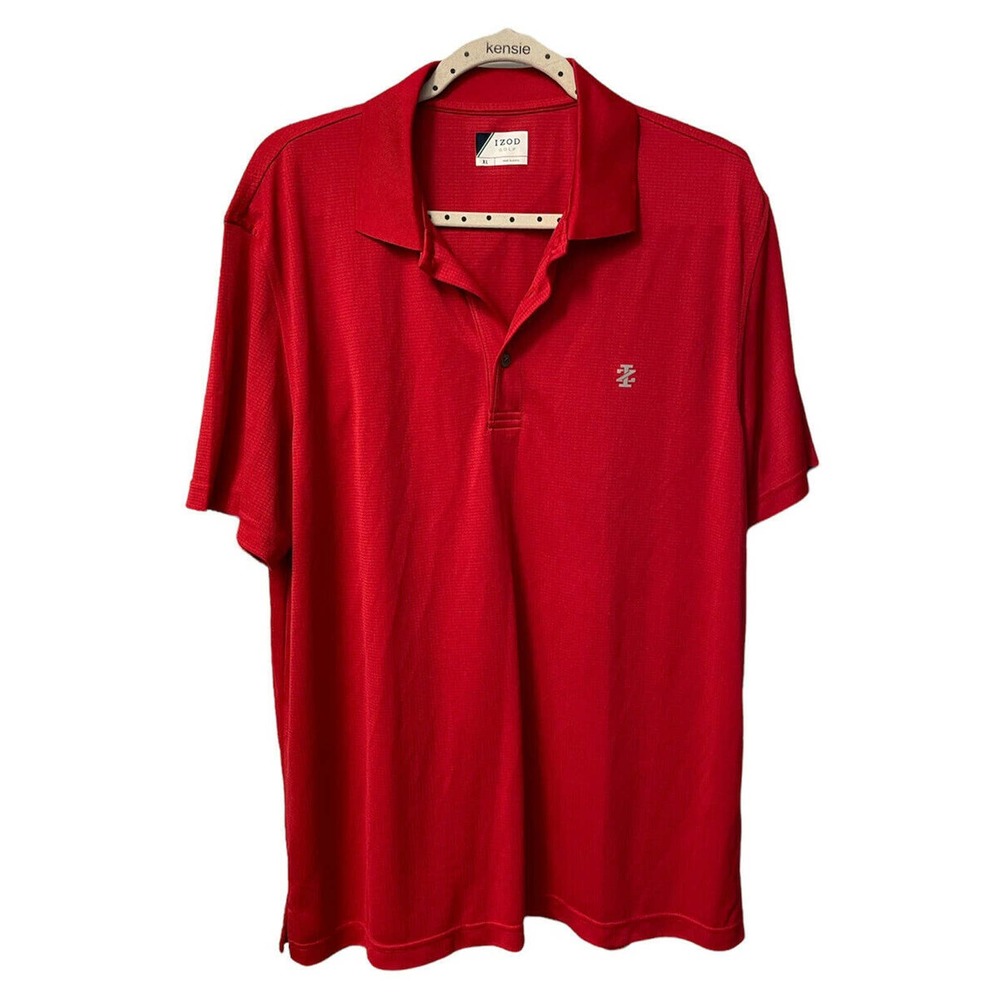 IZOD Mens Active Polo Shirt Red Size XL Grid-Print Stretch Golf